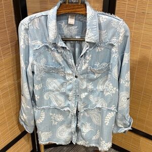 Multiples Light Blue Floral-Print Button Shirt
